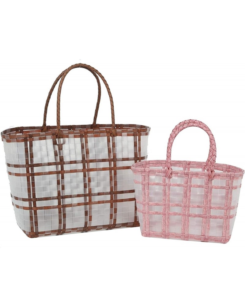 Women's straw woven handbag women's solid color woven handbag bring a small handbag Brown/Blush $17.20 Handbags