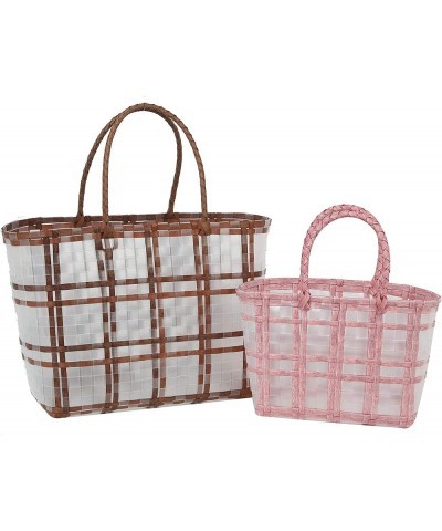 Women's straw woven handbag women's solid color woven handbag bring a small handbag Brown/Blush $17.20 Handbags