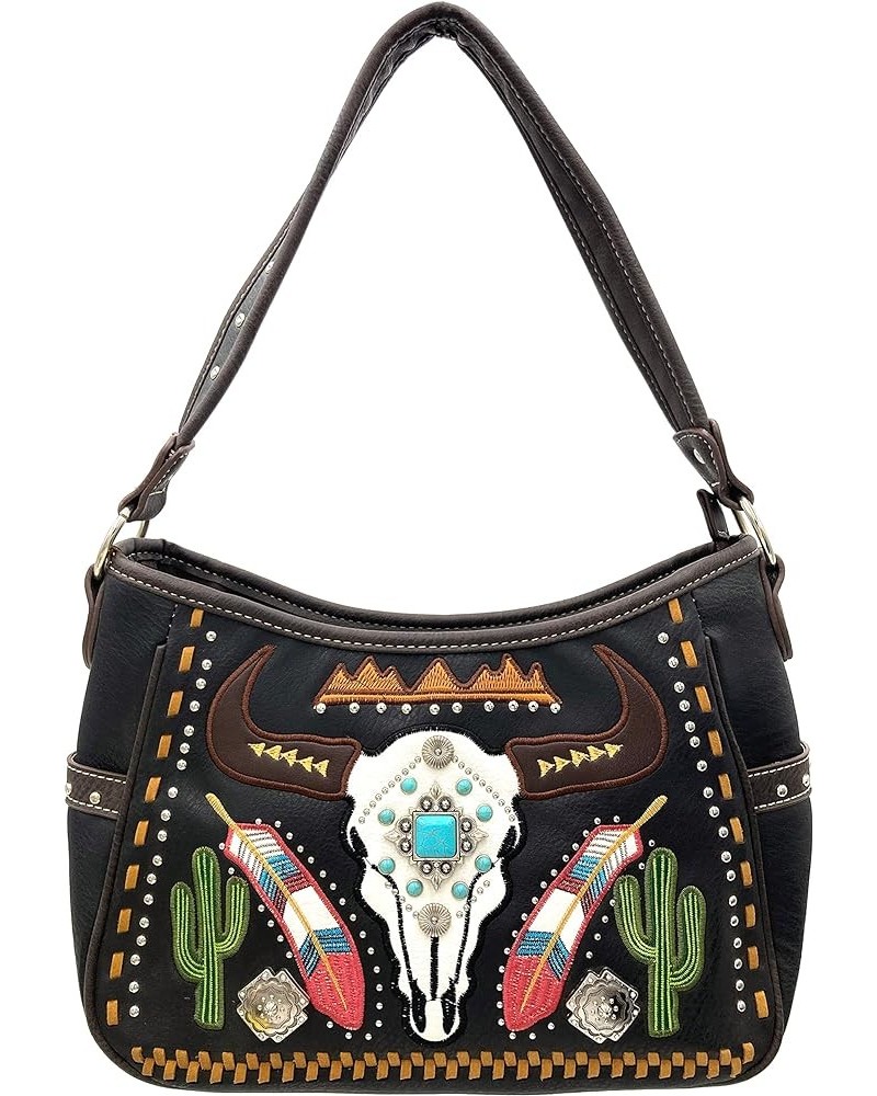 Native Longhorn Cow Skull Cactus Feather Color Conceal Carry Shoulder Handbag Purse | Trifold Wallet Black Hobo Purse $21.56 ...