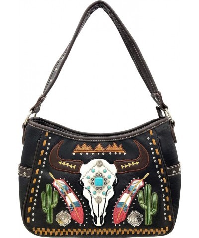 Native Longhorn Cow Skull Cactus Feather Color Conceal Carry Shoulder Handbag Purse | Trifold Wallet Black Hobo Purse $21.56 ...