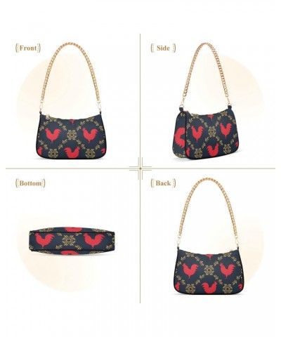 Rooster Shoulder Bag for Women Fabric Crescent Handbag with Zipper Chain Clutch Purses for Travel Party Concert Teen Girls $1...