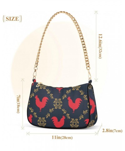 Rooster Shoulder Bag for Women Fabric Crescent Handbag with Zipper Chain Clutch Purses for Travel Party Concert Teen Girls $1...