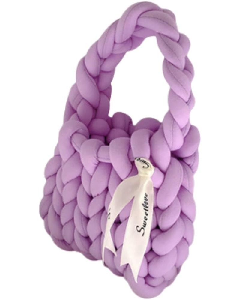 Rope Crochet Bag Handmade Women Underarm Bag Knitting Handbags for Women Woven Solid Color Purse Shopping Bag Purple $17.77 S...