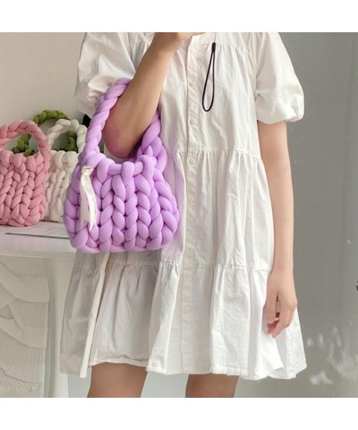 Rope Crochet Bag Handmade Women Underarm Bag Knitting Handbags for Women Woven Solid Color Purse Shopping Bag Purple $17.77 S...