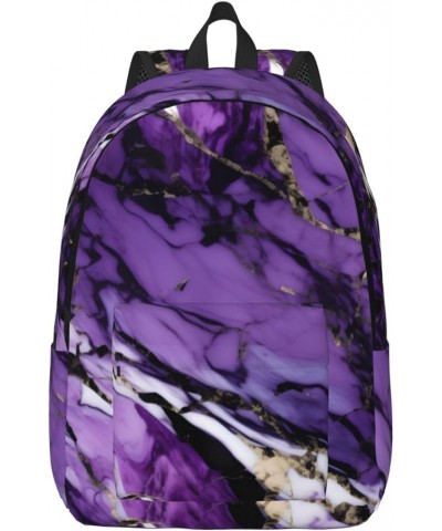 Marble Purple Print Casual Double Shoulder Daypack,Anti-Theft Travel Canvas Backpack For Men And Women Black Small $19.80 Bac...