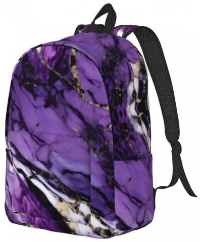 Marble Purple Print Casual Double Shoulder Daypack,Anti-Theft Travel Canvas Backpack For Men And Women Black Small $19.80 Bac...