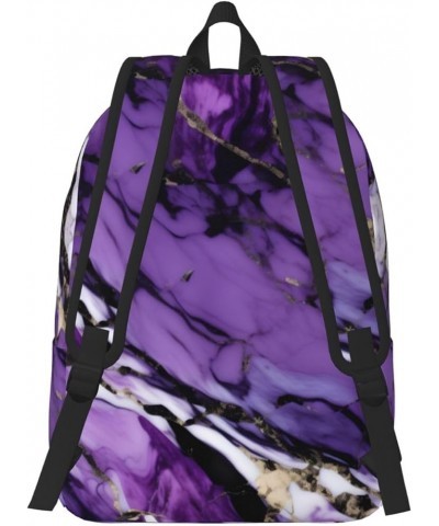 Marble Purple Print Casual Double Shoulder Daypack,Anti-Theft Travel Canvas Backpack For Men And Women Black Small $19.80 Bac...