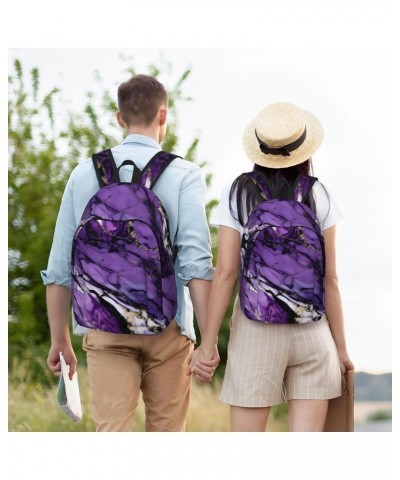 Marble Purple Print Casual Double Shoulder Daypack,Anti-Theft Travel Canvas Backpack For Men And Women Black Small $19.80 Bac...