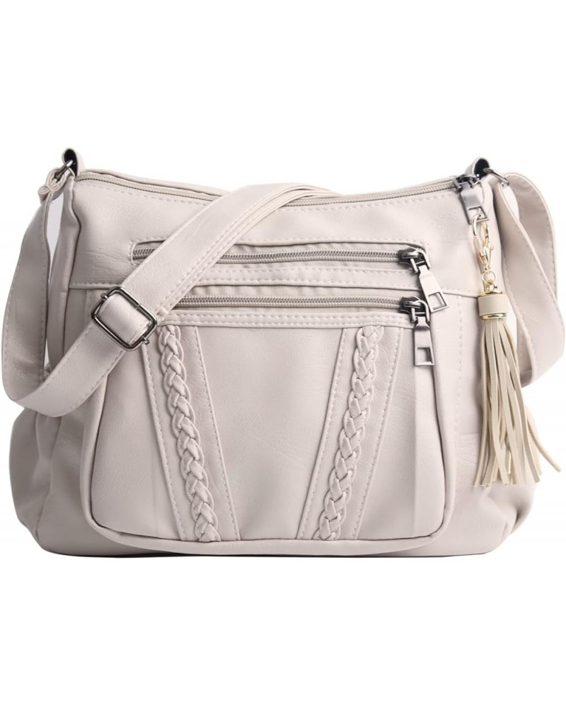 Crossbody Bags For Women Pocketbooks Soft PU Leather Purses and Handbags Multi Pocket Shoulder Bag Cream Beige $13.64 Shoulde...