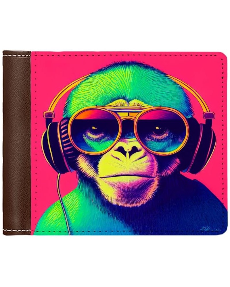 Monkey Men's Wallet - Colorful Wallet - Illustration Wallet - Brown Brown $18.85 Wallets