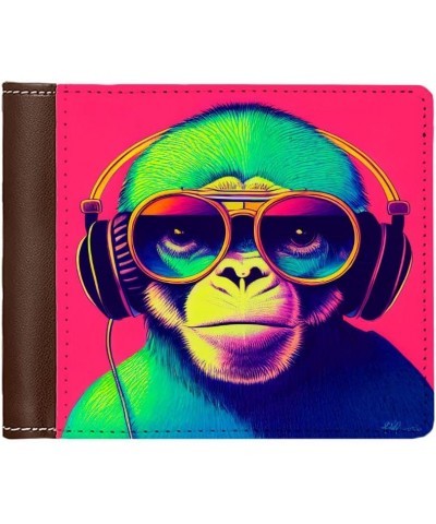 Monkey Men's Wallet - Colorful Wallet - Illustration Wallet - Brown Brown $18.85 Wallets