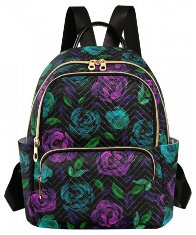 Purple & Green Rose Flower Small Backpack Purse for Women Travel Bag Fashion Daypack Back Pack Shoulder Bag Multicolor Medium...