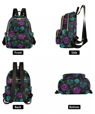 Purple & Green Rose Flower Small Backpack Purse for Women Travel Bag Fashion Daypack Back Pack Shoulder Bag Multicolor Medium...