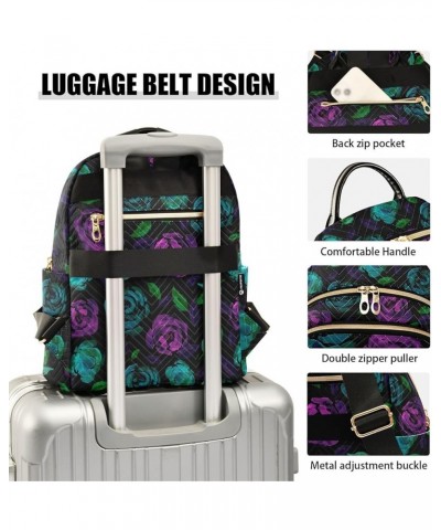 Purple & Green Rose Flower Small Backpack Purse for Women Travel Bag Fashion Daypack Back Pack Shoulder Bag Multicolor Medium...