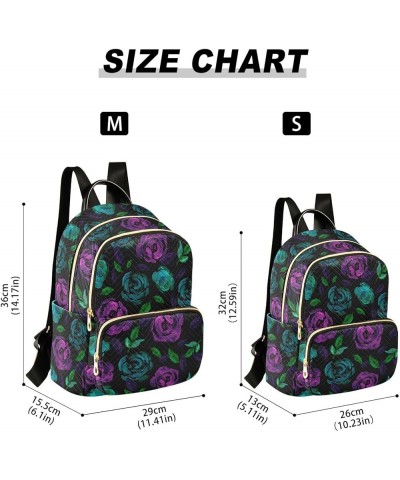 Purple & Green Rose Flower Small Backpack Purse for Women Travel Bag Fashion Daypack Back Pack Shoulder Bag Multicolor Medium...