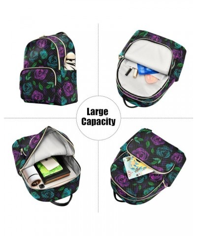 Purple & Green Rose Flower Small Backpack Purse for Women Travel Bag Fashion Daypack Back Pack Shoulder Bag Multicolor Medium...