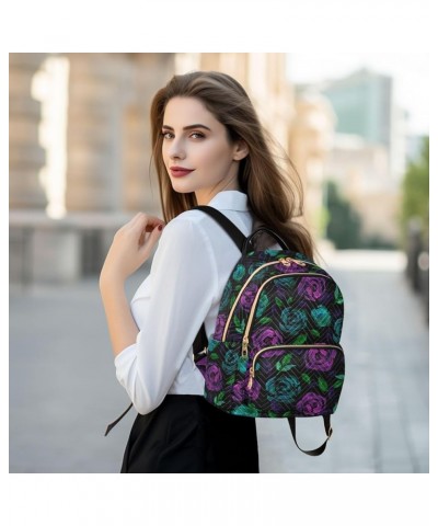 Purple & Green Rose Flower Small Backpack Purse for Women Travel Bag Fashion Daypack Back Pack Shoulder Bag Multicolor Medium...