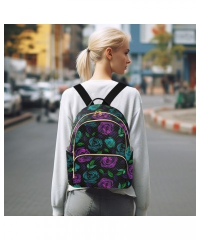 Purple & Green Rose Flower Small Backpack Purse for Women Travel Bag Fashion Daypack Back Pack Shoulder Bag Multicolor Medium...