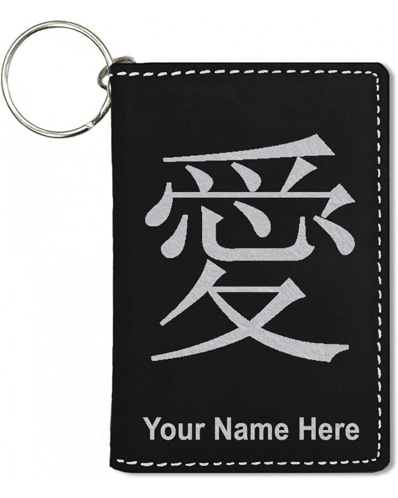 ID Holder Wallet, Chinese Love Symbol, Personalized Engraving Included (Light Brown) Black with Silver $11.48 Wallets