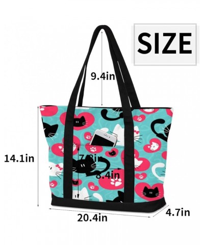 Tote Bag for Women Canvas Shoulder Bag Large Casual Handbag Lightweight Tote Bag with Zipper for Work Travel Shopping Cat Paw...