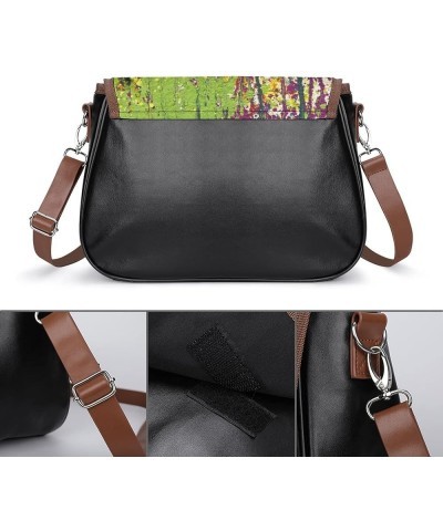 Printed Crossbody Bag Shoulder Bag PU Leather Women's Designer Satchels Feather Blue Color6 $20.64 Satchels