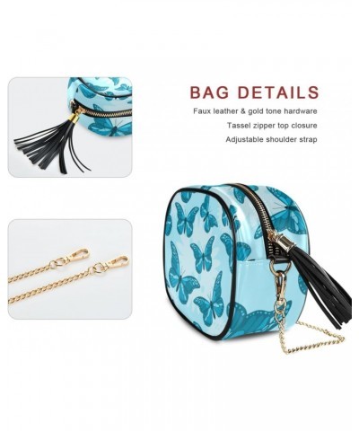 Small Crossbody Bag Beautiful Blue Butterfly Womens Shoulder Chain Bag PU Leather Small Purse With Tassel $11.04 Shoulder Bags