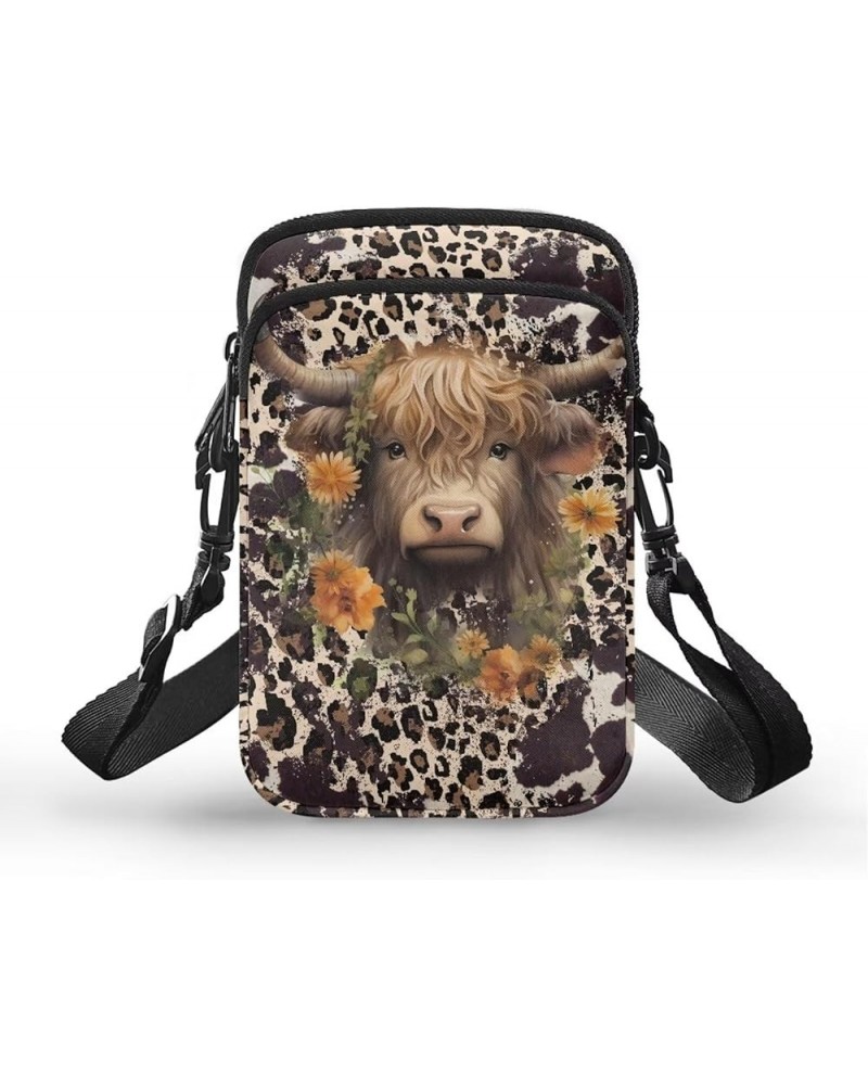 Crossbody Bag for Women Men Shoulder Bag with Double Pockets Cell Phone Wallet Purse Chest Bag Highland Cattle Leopard Print ...