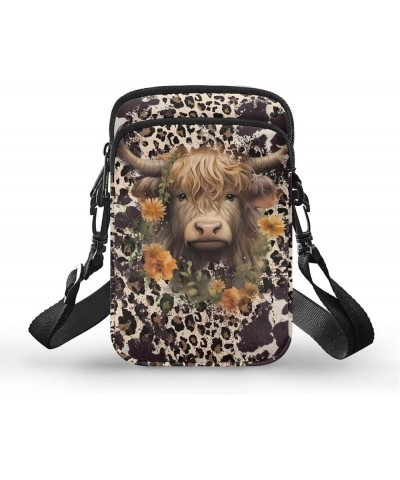 Crossbody Bag for Women Men Shoulder Bag with Double Pockets Cell Phone Wallet Purse Chest Bag Highland Cattle Leopard Print ...