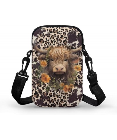 Crossbody Bag for Women Men Shoulder Bag with Double Pockets Cell Phone Wallet Purse Chest Bag Highland Cattle Leopard Print ...