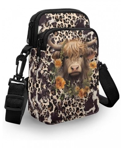 Crossbody Bag for Women Men Shoulder Bag with Double Pockets Cell Phone Wallet Purse Chest Bag Highland Cattle Leopard Print ...