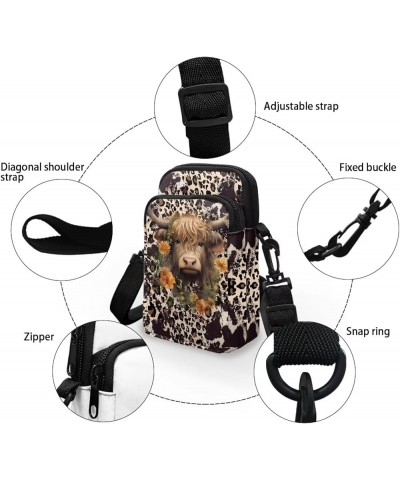 Crossbody Bag for Women Men Shoulder Bag with Double Pockets Cell Phone Wallet Purse Chest Bag Highland Cattle Leopard Print ...