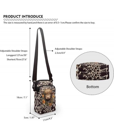 Crossbody Bag for Women Men Shoulder Bag with Double Pockets Cell Phone Wallet Purse Chest Bag Highland Cattle Leopard Print ...