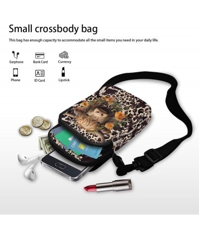 Crossbody Bag for Women Men Shoulder Bag with Double Pockets Cell Phone Wallet Purse Chest Bag Highland Cattle Leopard Print ...