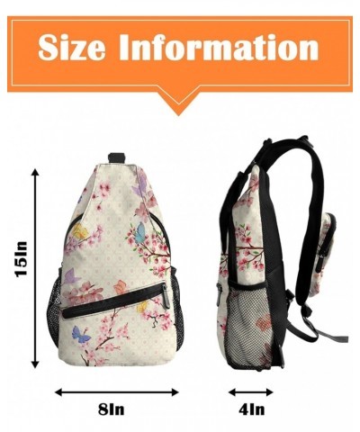 Sling Bag Crossbody Bag for Women Men Vintage Botanical Pink Flower and Butterfly Waterproof Hiking Backpack Lightweight Ches...