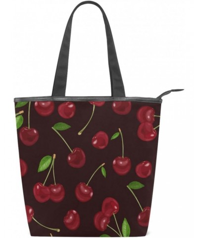 Tote Handbag for Women Tote Bag, Cherry on Dark Canvas + leather Shoulder Bag, Hobo bag, Satchel Purse(8ue0b) $13.74 Totes