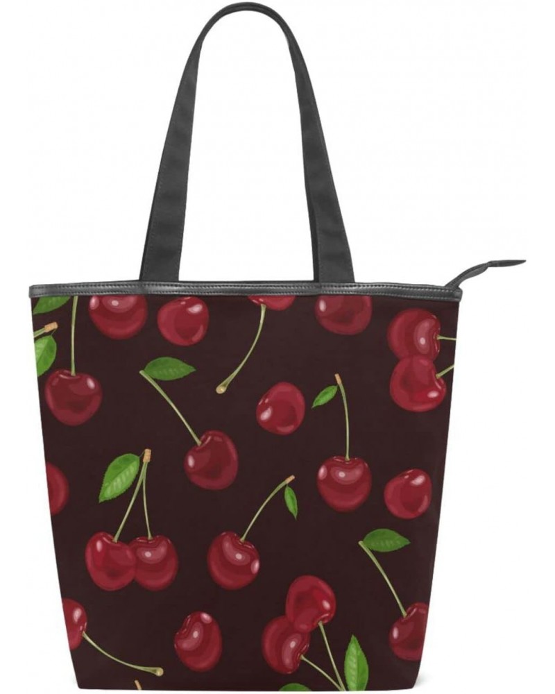 Tote Handbag for Women Tote Bag, Cherry on Dark Canvas + leather Shoulder Bag, Hobo bag, Satchel Purse(8ue0b) $13.74 Totes