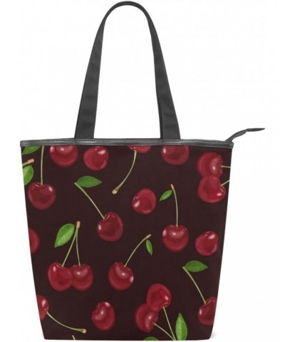 Tote Handbag for Women Tote Bag, Cherry on Dark Canvas + leather Shoulder Bag, Hobo bag, Satchel Purse(8ue0b) $13.74 Totes