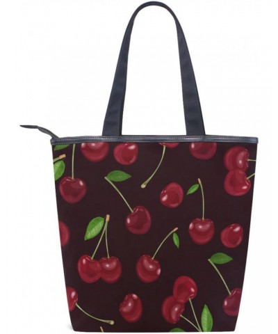 Tote Handbag for Women Tote Bag, Cherry on Dark Canvas + leather Shoulder Bag, Hobo bag, Satchel Purse(8ue0b) $13.74 Totes