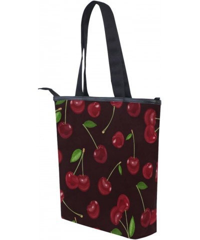 Tote Handbag for Women Tote Bag, Cherry on Dark Canvas + leather Shoulder Bag, Hobo bag, Satchel Purse(8ue0b) $13.74 Totes