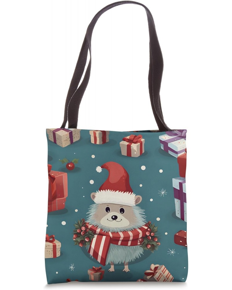 Cute Christmas Hedgehog Holiday Graphic Tote Bag $14.99 Totes