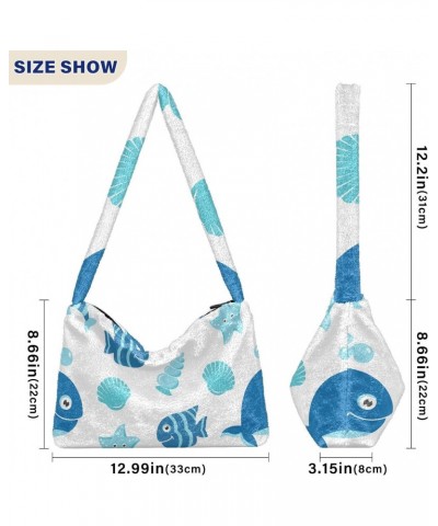 Sea Animals Furry Tote Bag for Women Crossbody Bag Shoulder Purses Furry Soft Bag with Zipper for Daily Use $10.91 Totes