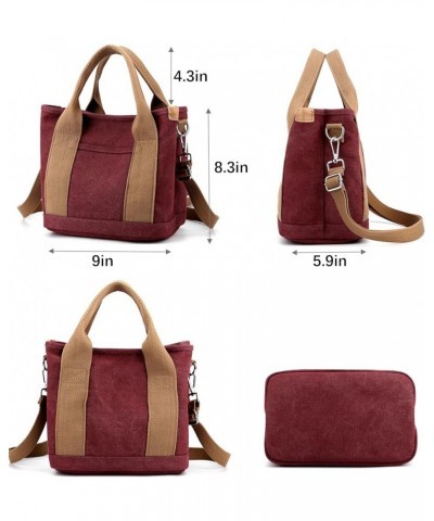 Canvas Messenger bags for women,Tote Crossbody Shoulder Bag Satchel Purse Claret Red $13.05 Totes