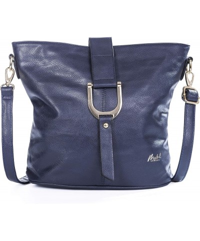 Mabel Womens Vegan Leather Bucket Style Cross Body Shoulder Handbag - Lightewight Medium Size Bag - Frankie Navy $35.09 Shoul...