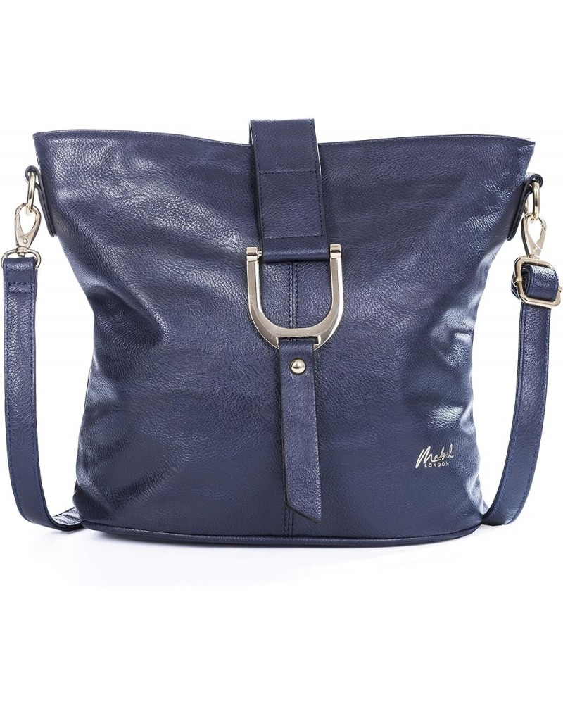 Mabel Womens Vegan Leather Bucket Style Cross Body Shoulder Handbag - Lightewight Medium Size Bag - Frankie Navy $35.09 Shoul...