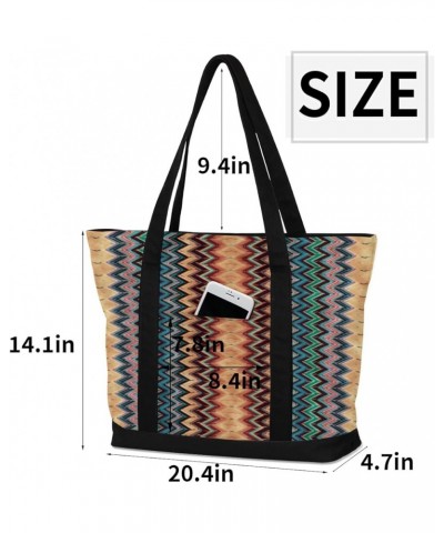 Tote Bag for Women Canvas Shoulder Bag Large Casual Handbag Lightweight Tote Bag with Zipper for Work Travel Shopping Geometr...