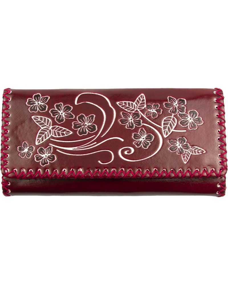 Women's Floral Embossed Vegan Leather Wallet in Burgundy $12.41 Wallets