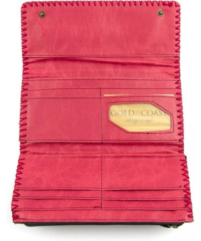 Women's Floral Embossed Vegan Leather Wallet in Burgundy $12.41 Wallets