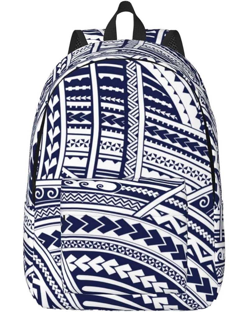 Blue Polynesian Maori Tribal Pattern Print Unisex Canvas Backpack Cute Backpack For Travel Sports Casual Aesthetic Backpack B...