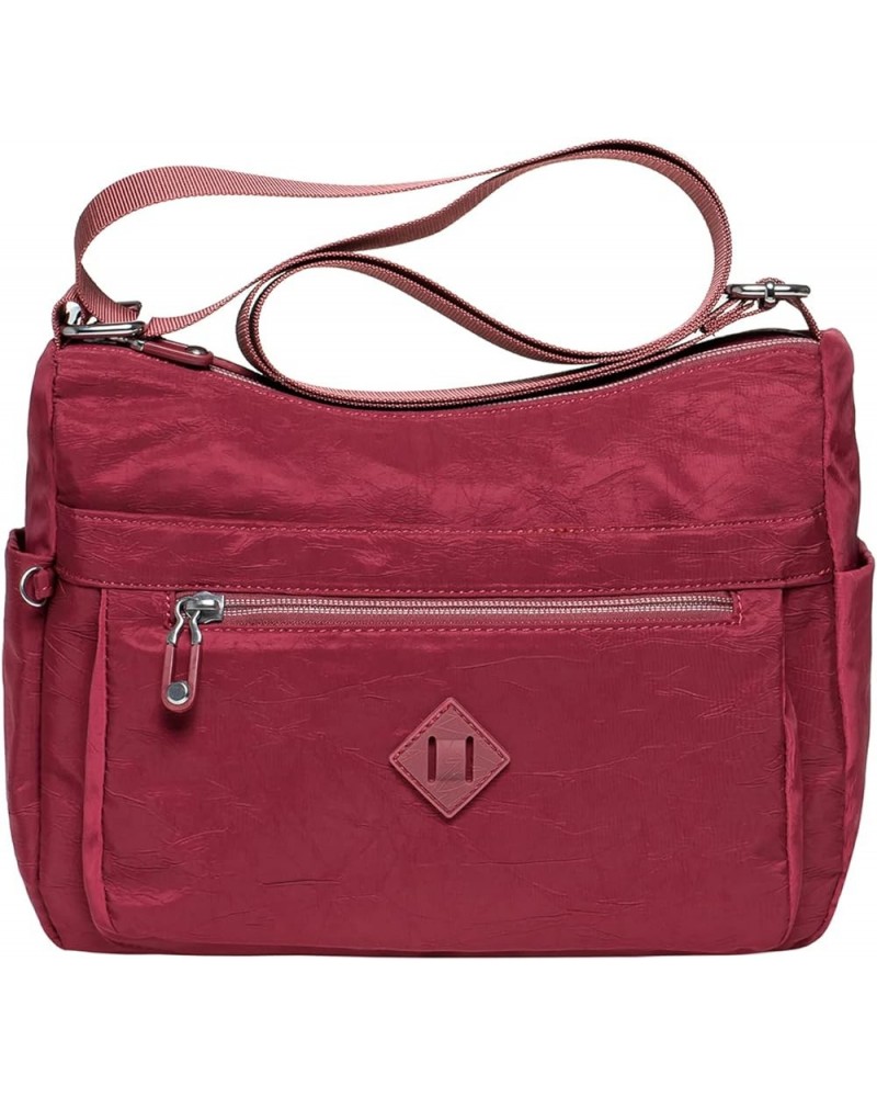 Women Crossbody Bag Handbag Lightweight Shoulder Purse Nylon Multi Pocket Crossbody Bag Ladies Travel Handbag 1513-red $11.76...