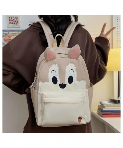 Cartoon Backpack Big Capacity Aesthetic Cute Squirrel Fox Ears Kawaii Y2k Bag (DarkBrown) Lightbrown $17.99 Backpacks